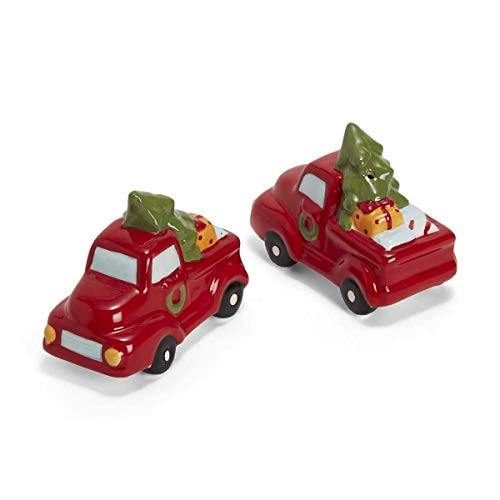 Two's Company Holiday Haul Vintage Red Truck Salt and Pepper Shaker Set in Gift Box