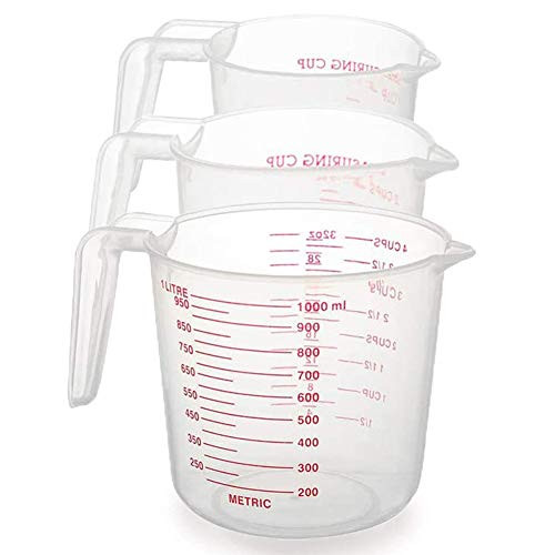 Holoras 3Pcs Plastic Measuring Cup Clear Measuring Jug Set: 1000ml & 500ml & 250ml Nesting Stackable Container for Measure Liquid and Baking Items, Kitchen Lab Use
