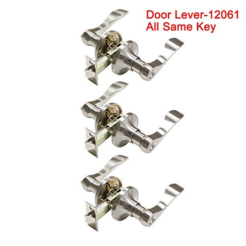 3 Pack Probrico Interior Bedroom Entrance Door Lever Handle Door Knobs One Keyway Entry Keyed Alike Same Key Door Lock Lockset in Satin Nickel-Door Lever-12061