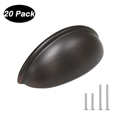 20 Pack Probrico Oil Rubbed Bronze Cabinet Hardware Cabinet Handles and Knobs Bin Cup Drawer Handle Pull 3" Inch (76mm) Hole Centers