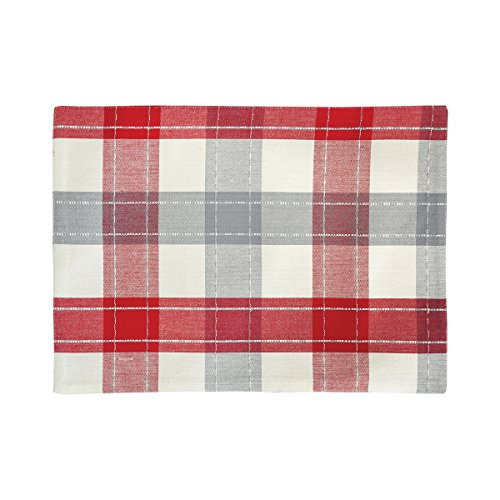 Nordic Rosy Red Plaid 19 x 13 Cotton Fabric Christmas Placemats Pack of 4