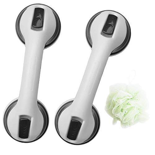 HomeKaren Suction Grab Bars 2 Pack for Bathroom 12", Shower Handles for Handicap, Elderly, Disable, Senior Balance Safety Hand Rail Support for Tub, Showers, Bathtubs, Walls, 4" Cup