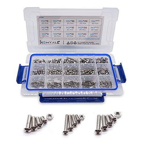 304 Stainless Steel Screw and Nut 535pcs, M2 M3 M4 Hex Socket Head Cap Screws Assortment Set Kit