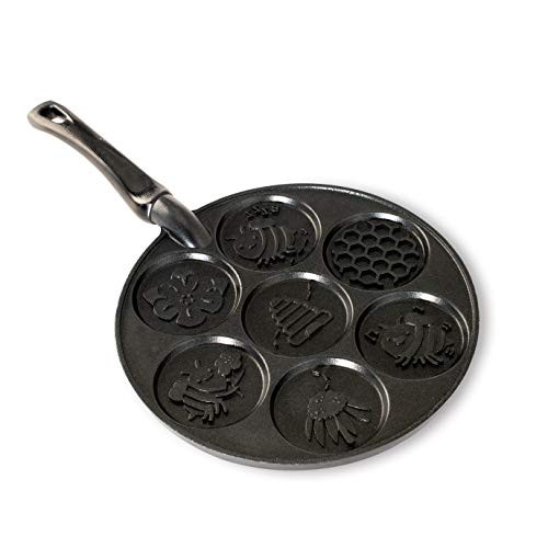 Nordic Ware Honey Bee Pancake Pan, Seven 3 Inch Cavities, Black