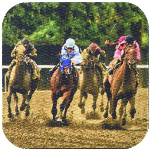 3dRose CST_98372_2 Horses and Jockeys Racing to Finish Line, Mud Flying-Soft Coasters, Set of 8