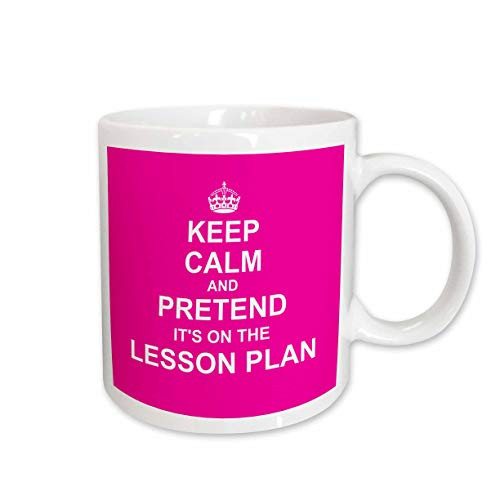 3dRose mug_179744_1 Hot Pink Keep Calm and Pretend its on the Lesson Plan Fun Teacher Gift, Ceramic Mug, 11-Ounce