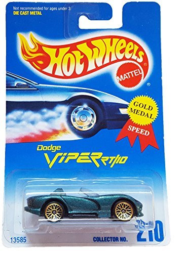 Hot Wheels - Dodge Viper RT/10 (Open Top) - Metalflake Green Body Color - Gold Lace Wheel Hubs - Malaysia Made - Collector #210