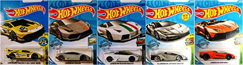 Hot Wheels Lamborghini 5 Car Set Bundle Includes Huracan Reventon Aventador J and Centenario Roadster Version 2