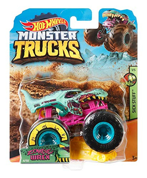 Hot Wheels Monster Trucks 1:64 Scale Sick Stuff 1/5, Zombie WREX 4/50 Includes Connect and Crash CAR