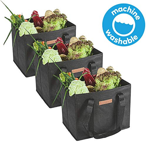 Premium Quality Reusable Grocery Bags Heavy Duty Handles With Reinforced Bottom - 3 Pack Black - Eco Friendly Large Produce Bags, Shopping Tote Grocery Bag - Reusable Grocery Bags Foldable Washable