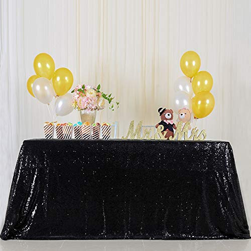 B-COOL 90inchx132inch Rectangular Black Sequin Tablecloth Table Overlay Tablecloths for Party Glitz Tablecloth