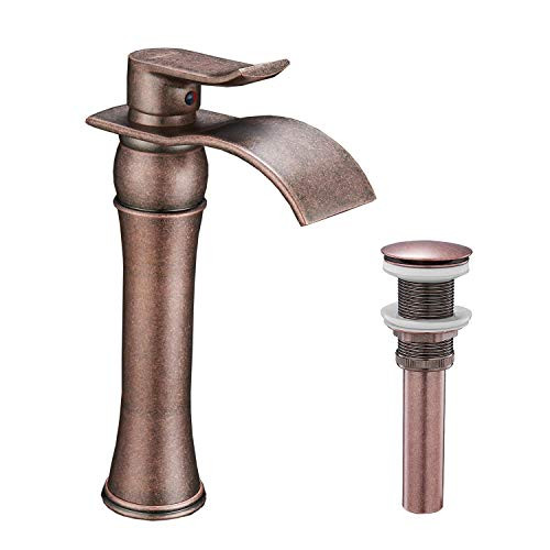BWE Waterfall Single Handle Hole Lever Bathroom Sink Vessel Faucet Lavatory Faucet Antique Copper Commercial