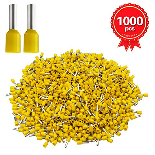 XHF 1000 PCS AWG 16 Ferrule Crimper Plier Insulated Crimp Pin Terminal Cord End Terminals, Wire Ferrules Terminals, Wire Connector, Insulated Cord Pin End Terminal 1.5mm² Yellow