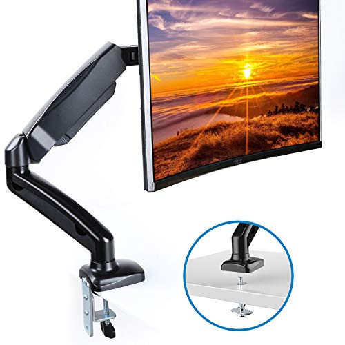 Single Monitor Stand - Gas Spring Single Arm Monitor Stand Desk VESA Mount for 13 to 32 Inch Screen with Clamp, Grommet Mounting Base