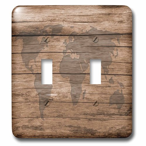 3dRose lsp_205047_2 Print of Map of World On Wood - Double Toggle Switch