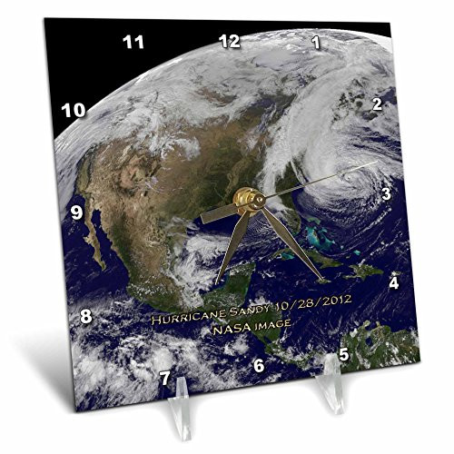 3dRose dc_76779_1 Hurricane Sandy NASA Earth Observatory Desk Clock, 6 by 6-Inch