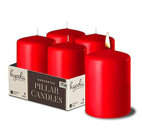 Hyoola Red Pillar Candles 2x3 Inch - Unscented Pillar Candles - Set of 4 - European Made