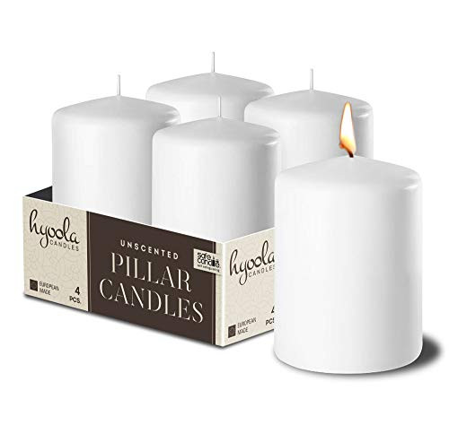Hyoola White Pillar Candles 2x3 Inch - Unscented Pillar Candles - Set of 4 - European Made