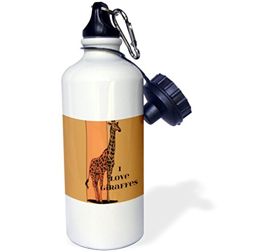 3dRose wb_54471_1"I Love Giraffes Cute Animals Fun Art" Sports Water Bottle, 21 oz, White