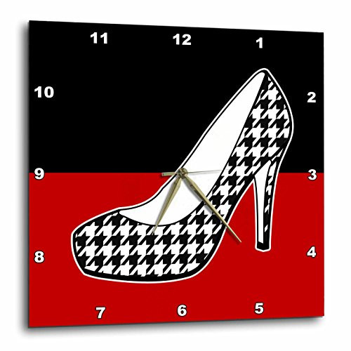 3dRose DPP_57143_1 I Love Shoes Houndstooth Print High Heel Shoe on Black and Red Wall Clock, 10 by 10-Inch 3dRose DPP_57143_1 I Love Shoes Houndstooth Print High Heel Shoe on Black and Red Wall Clock, 10 by 10-Inch