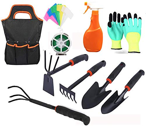 Yafei Garden Tool Set, 10 Piece Cast-Aluminum Heavy Duty Gardening Kit Includes Hand Trowel, Transplant Trowel and Cultivator Hand Rake with Soft Rubberized Non-Slip Ergonomic Handle, Garden Gifts