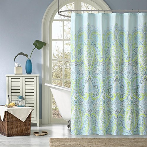 Madison Park Celeste Style Blue Shower Curtain, Paisley Global Inspired Print Shower Curtains for Bathroom, 72 X 72, Seaform