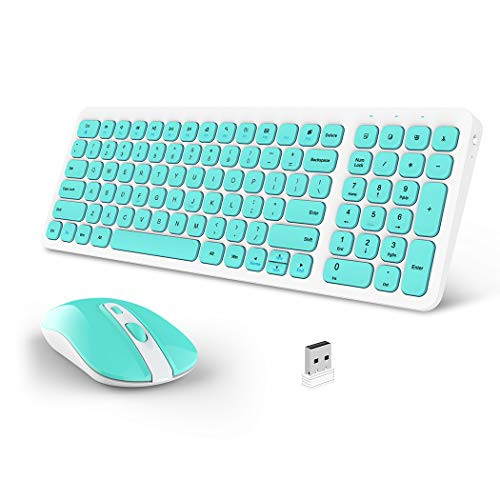Wireless Keyboard and Mouse Combo Ultra Thin Quiet Portable Ergonomic Keyboard with 2.4GHz Wireless Connection, Nano USB Receiver for Windows, Laptop, PC, Notebook-White