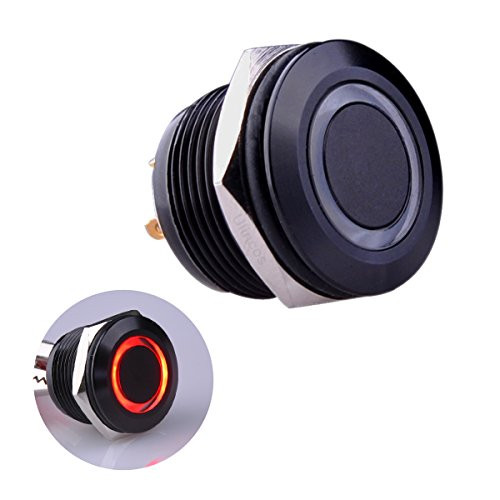 Ulincos Momentary Push Button Switch U19D1 1NO SPST Black Metal Shell with Red LED Ring Suitable for 19mm 3/4" Mounting Hole Pack with a Resistor (Red)
