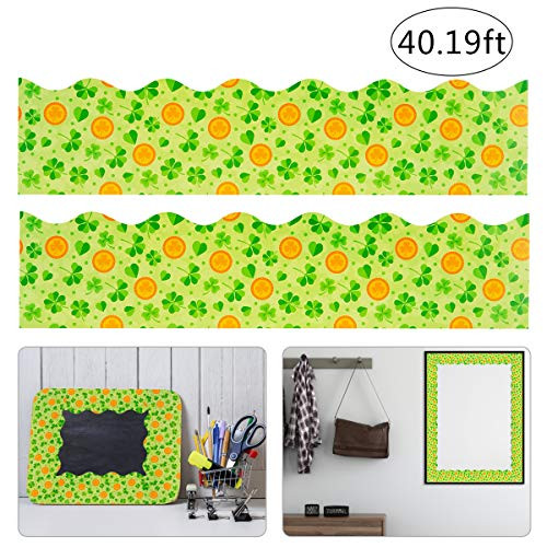 ANPHSIN 35pcs St. Patrick's Day Shamrocks Bulletin Board Border- Total 40.19ft Long Shamrock Scalloped Border Trim for Saint Irish Party Classroom Bulletion Board Decoration (Dark Green)