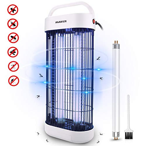 AMUFER Bug Zapper Electric Mosquito Killer Fly Trap Indoor Large Mosquito Zapper Lamp White Insect Killer Fly Zapper Mosquito Lamp for Home Indoor Office, 1-Pack Replacement Bulb Included