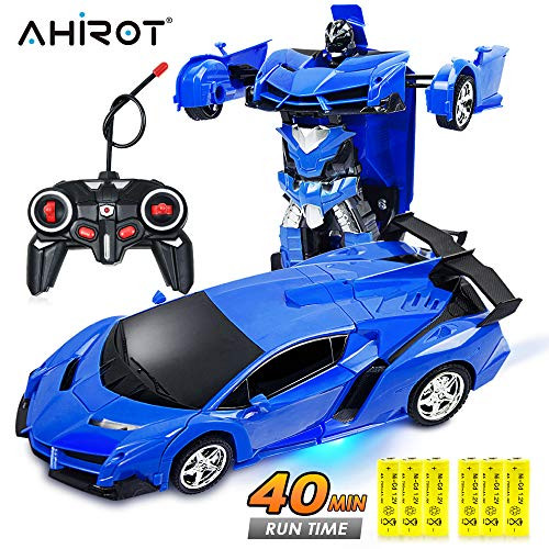 AHIROT RC Car for Kids Transform Car Robot, Deformation Car Model Toy 1:18 Transformation Remote Control Vehicle for Children 2 Sets Batteries for 40mins Playing
