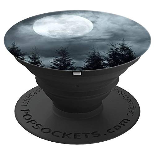 Cool Forest and Moon Design Background on Black PopSockets Grip and Stand for Phones and Tablets