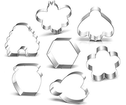 Bee Cookie Cutters Set-3 Inches-7 Piece-Bee, Beehive, Flower, Honeycomb and Honey Jar Stainless Steel Cookie Biscuit Cookie Cutters Molds for Baby Shower.