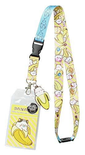 Bananya ID Lanyard Badge Holder with 2" Rubber Charm Pendant and Collectible Sticker