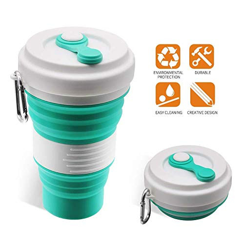 Collapsible Coffee Cup - iGreely Silicone Folding Cup/Mug Sport bottle with Lids - Foldable & Portable & Lightweight Travel Cup for Outdoor Camping Hiking - Light Blue