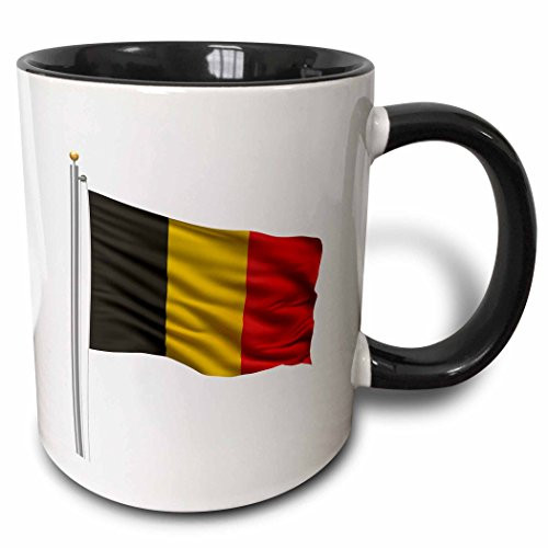 3dRose Belgium on a Flag Pole Over White Belgian Mug, 11 oz, Black