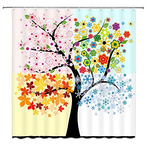 Feierman Colorful Tree Shower Curtain Decor Abstract Watercolor Bathroom Curtain Decor Waterproof Machine Washable with Hooks 70x70Inches