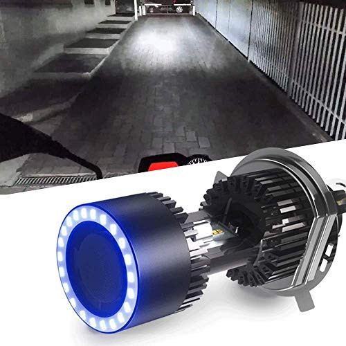 Car Work Box H4 LED Motorcycle Headlight Bulb w/Angel Eye DRL 9003 HS1 Hi/Lo Beam 6400LM CSP Chips Conversion Kit (1 Pack, 6000K White)