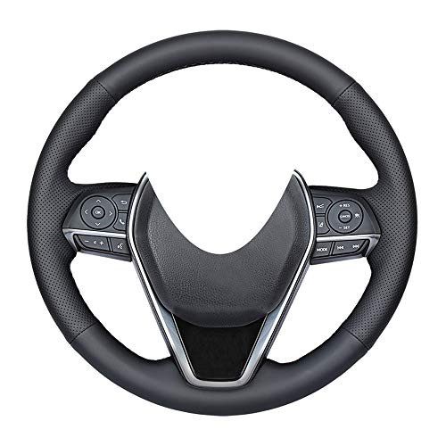 Eiseng DIY Steering Wheel Cover Custom Fit for Toyota Camry 2018 2019 2020 / Corolla 2020 / RAV4 Avalon 2019 2020 2021 Stitch On Wrap Interior Accessories Black Genuine Leather