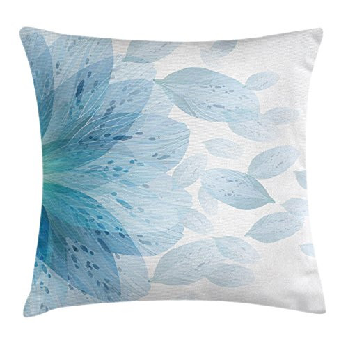 Ambesonne Floral Throw Pillow Cushion Cover by, Round Pattern of Blue Flower Petals Spring Season Nature Theme Artwork, Decorative Square Accent Pillow Case, 18 X 18 Inches, Light Blue and White