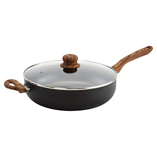 IMUSA USA Black Stone Speckled Nonstick & Woodlook Handle Jumbo Cooker, 4-Quart, Woodlook