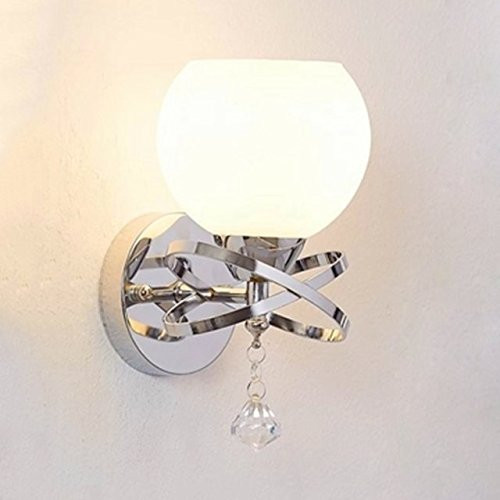 Decomust Milk White Crystal Wall Light Chrome Finish Modern Luxury Globe Ball Shape Wall Sconce Lighting Fixture Bedroom Bathroom Lamp (White/Chrome)