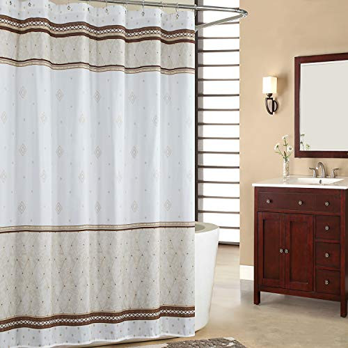 SDLIVING Corinthia Beige Shower Curtain,Polyester Microfiber Fabric Shower Curtain,Printed Shower Curtains for Bathroom,Contemporary Decorative Waterproof Bathroom Curtains,72 inches W x 72 inches H