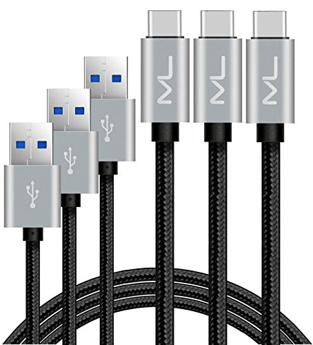 USB Type C, USB C to USB A 3.0 Braided Nylon (6.6 Feet) Data Sync & Charging Cables for USB Type-C Devices Including New MacBook, Nexus 5X, 6P, ChromeBook Pixel, LG, and More Devices (3 Pack)