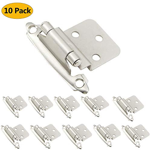 10 Pack Cabinet Hinges,Self Closing Variable Overlay Cabinet Door Hinges, Flush Cabinet Hinge (Silver)