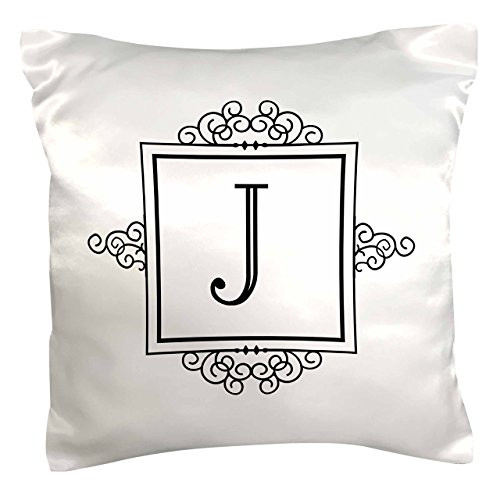 3dRose pc_154333_1 Initial Letter J Personal Monogrammed Fancy Black and White Typography Personalized Pillow Case, 16" x 16"