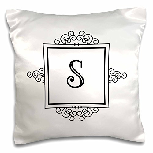 3D Rose Initial Letter S Monogrammed Fancy Typography Personalized Design Pillowcase, 16" x 16", Black/White