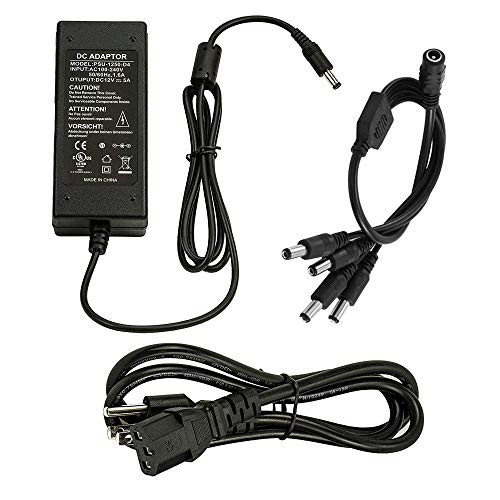 InstallerCCTV 12V 5A Power Adapter w/ 4-Way Splitter Pigtail Cable for Lorex Cameras, Fits DVR/NVR/AHD/TVI Security System, CCTV Security Camera DVR, LED Strip Lights