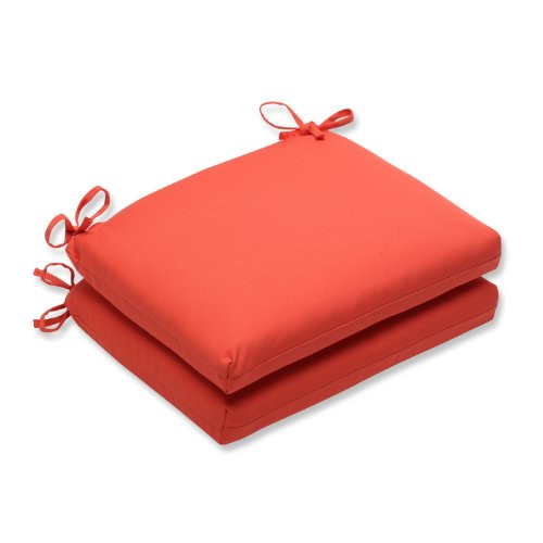Pillow Perfect Outdoor/Indoor Sunbrella Canvas Melon Square Corner Seat Cushions, 18.5 in. L X 16 in. W X 3 in. D, Orange, 2 Pack