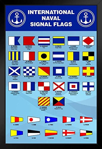 International Naval Signal Flags Reference Chart Black Wood Framed Art Poster 14x20